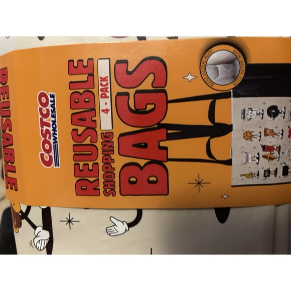 Costco Cartoon Highlights Reusable Shopping Tote Bag Kirkland Heavy Duty 4-Pack - Picture 2 of 7